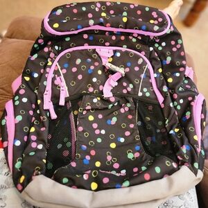 Land's End Kids Backpack AND Insulated Lunch Box Multicolor Polka Dots LIKE NEW!